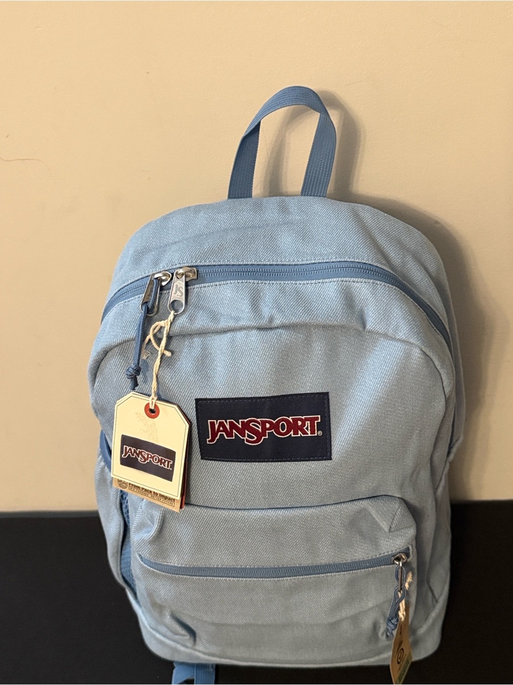 17 inch Jansport Light Blue Canvas Backpack - Picture 2 of 4